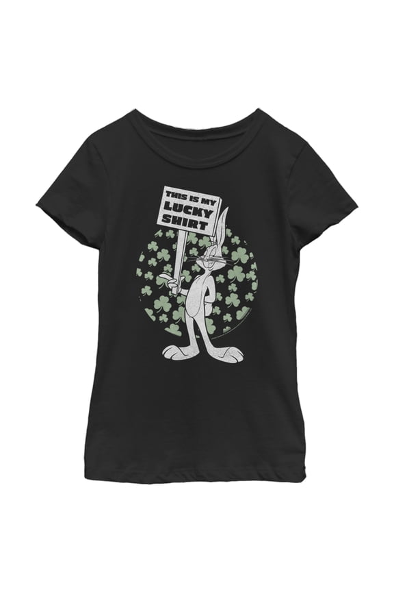 Girl's Looney Tunes St. Patrick's Day Bugs Bunny This is My Lucky Shirt  Graphic Tee Black Large