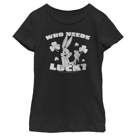 Girl's Looney Tunes St. Patrick's Day Bugs Bunny Who Needs Luck?  Graphic Tee Black X Large