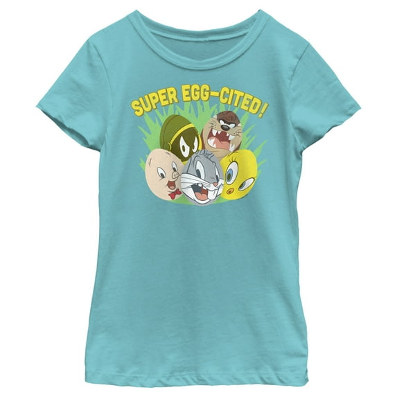 Girl's Looney Tunes Super Egg-Cited Group Portrait Graphic Tee Tahiti Blue X Large