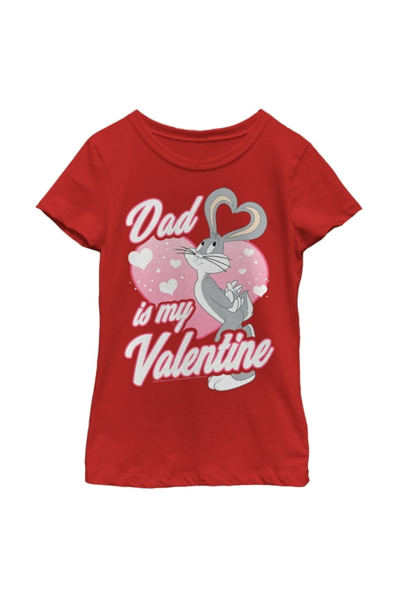 Girl's Looney Tunes Valentine's Day Bugs Bunny Dad is my Valentine Graphic Tee Red Large