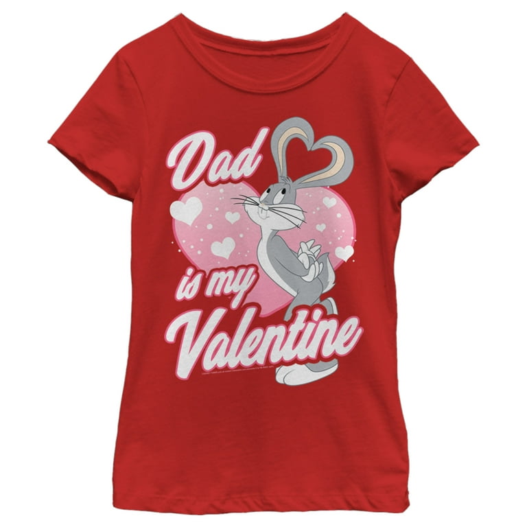 Girl\'s Looney Tunes Medium Bugs Red Dad is my Tee Day Bunny Valentine Valentine\'s Graphic