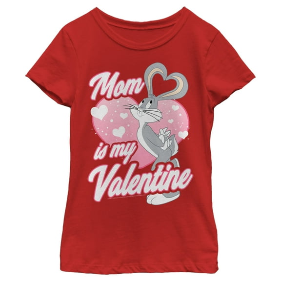 Girl's Looney Tunes Valentine's Day Bugs Bunny Mom is my Valentine  Graphic Tee Red Medium