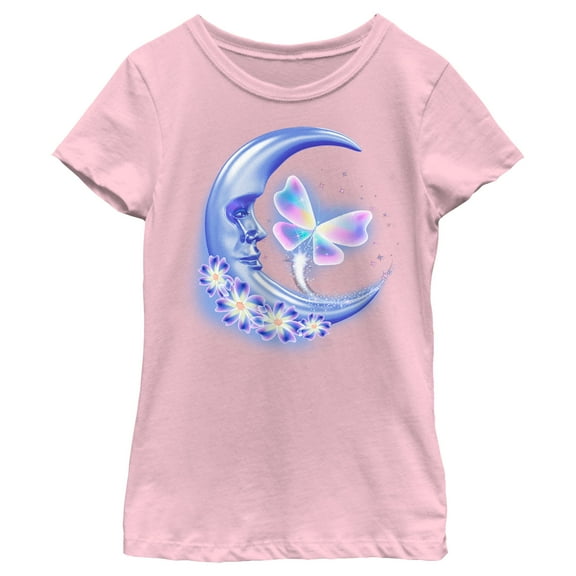 Girl's Lost Gods Airbrushed Half Crescent Moon Graphic Tee Light Pink Medium