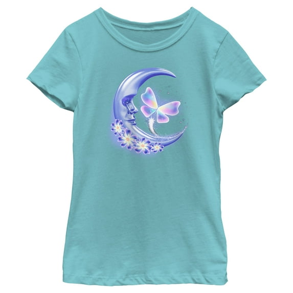 Girl's Lost Gods Airbrushed Half Crescent Moon Graphic Tee Tahiti Blue Medium