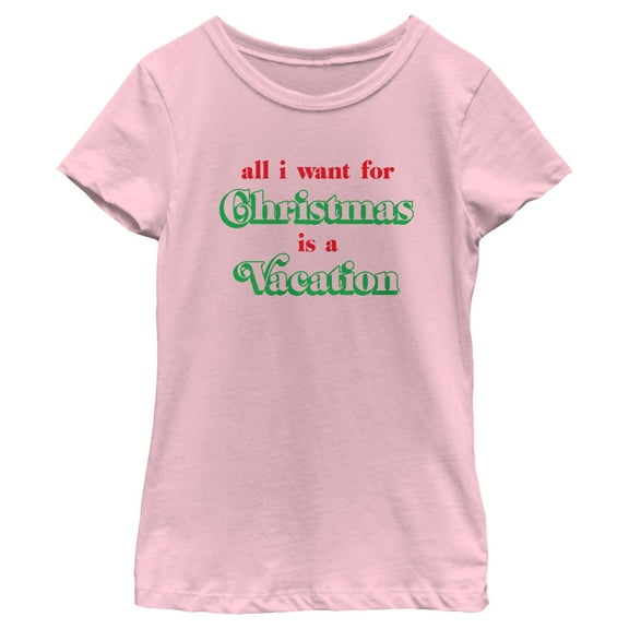 Girl's Lost Gods All I Want for Christmas Is a Vacation  Graphic Tee Light Pink Large