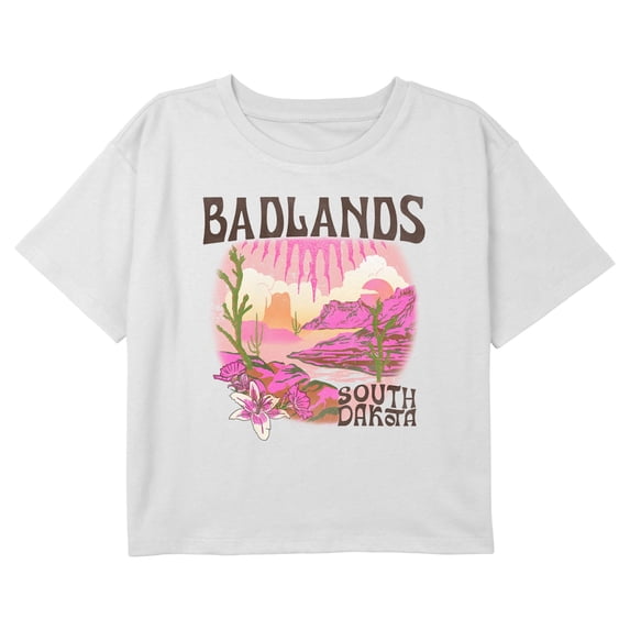 Girl's Lost Gods Badlands South Dakota Retro Graphic Cropped T-Shirt White Large