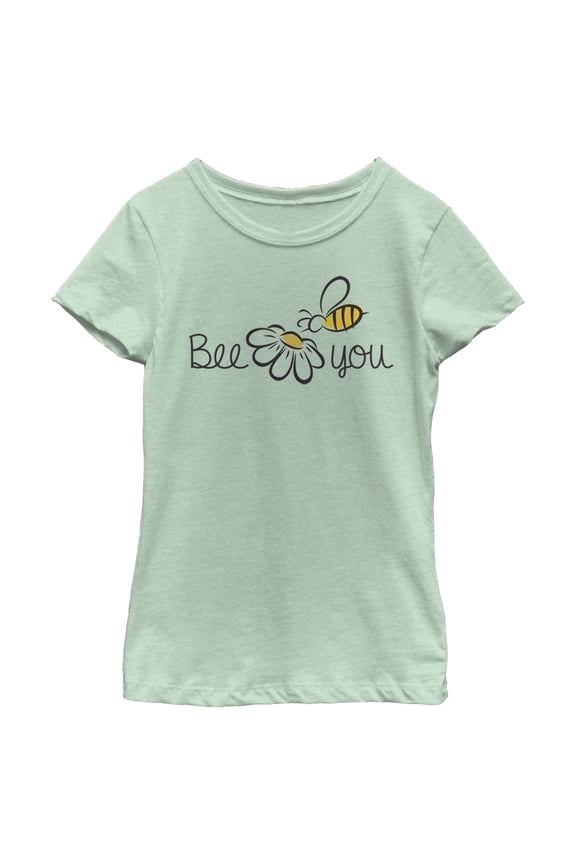 Girl's Lost Gods Bee You Cartoon Motto Graphic Tee Mint Medium