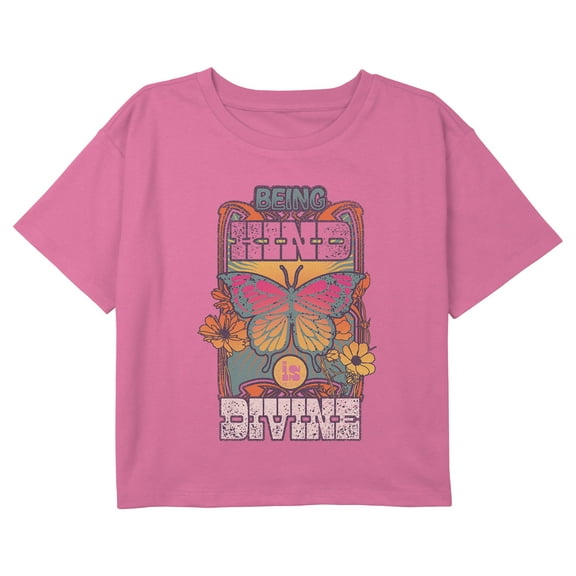 Girl's Lost Gods Being Kind Is Divine Boho Graphic Cropped T-Shirt Light Pink X Large
