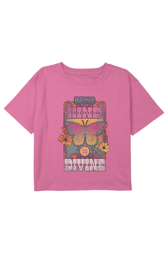 Girl's Lost Gods Being Kind Is Divine Boho Graphic Cropped T-Shirt Light Pink X Large
