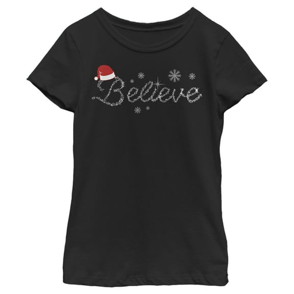 Girl's Lost Gods Believe Snowflakes Graphic Tee Black Small