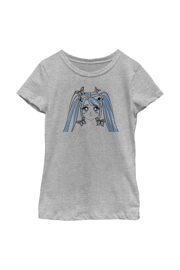 Girl's Lost Gods Butterfly Anime Face Graphic Tee Athletic Heather X Small