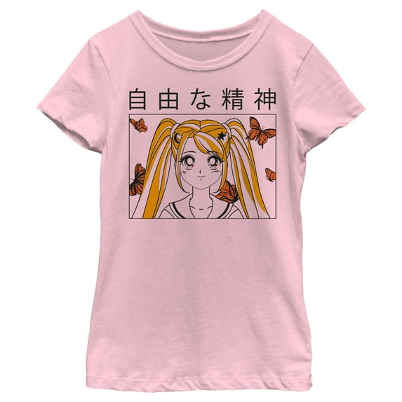 Girl's Lost Gods Butterfly Anime Girl Graphic Tee Light Pink Large