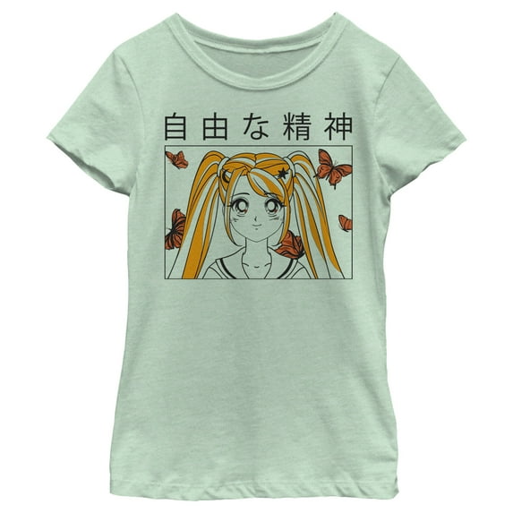 Girl's Lost Gods Butterfly Anime Girl Graphic Tee Mint Medium
