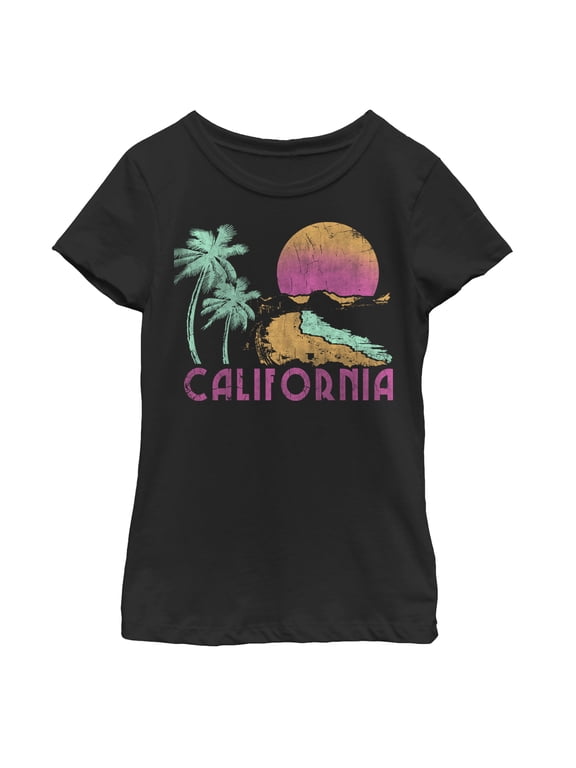 Girl's Lost Gods California Ocean Sunset Graphic Tee Black Large