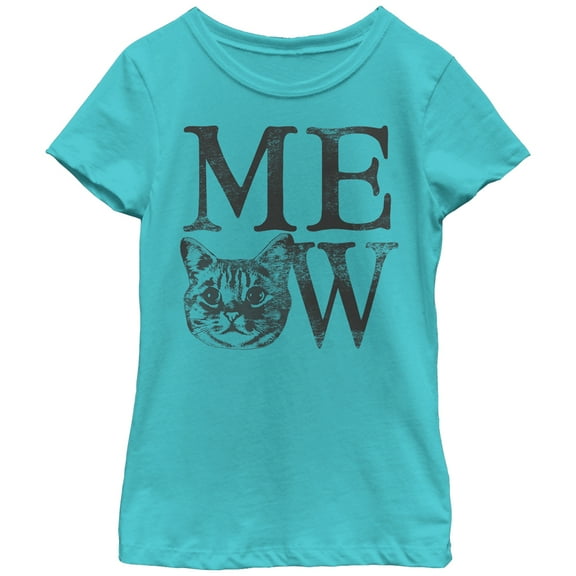 Girl's Lost Gods Cat Meow  Graphic Tee Tahiti Blue Medium