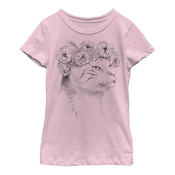 Girl's Lost Gods Cat in Flower Headband  Graphic Tee Light Pink Small