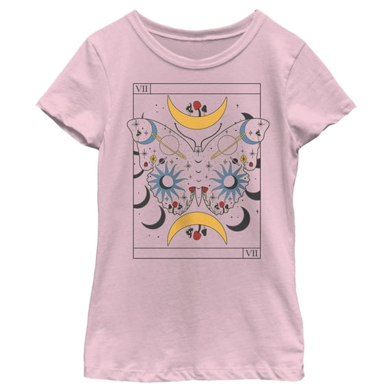 Girl's Lost Gods Celestial Butterfly Tarot Graphic Tee Light Pink X Large