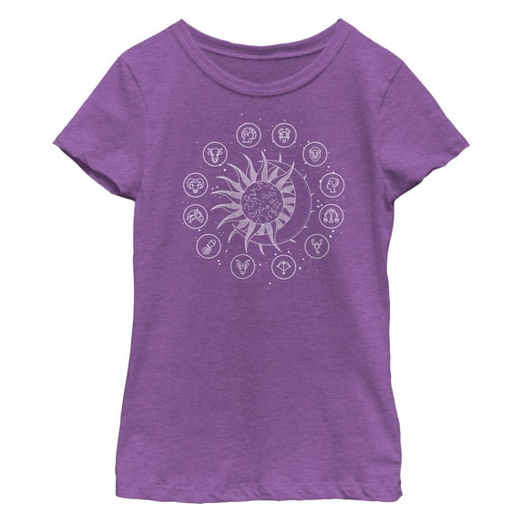 Girl's Lost Gods Celestial Zodiac Symbols Graphic Tee Purple Berry X Small