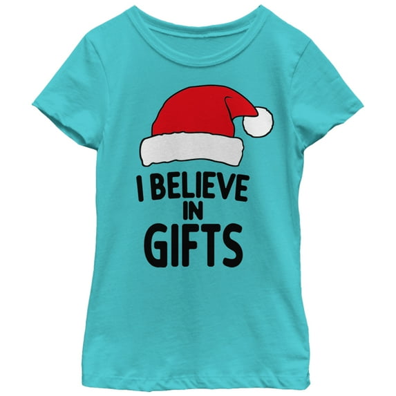 Girl's Lost Gods Christmas Believe in Gifts Graphic Tee Tahiti Blue Small