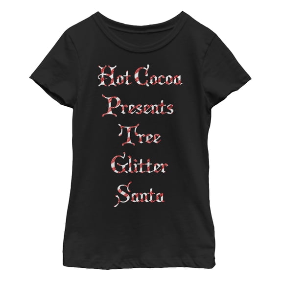 Girl's Lost Gods Christmas Candy Cane List Graphic Tee Black Small