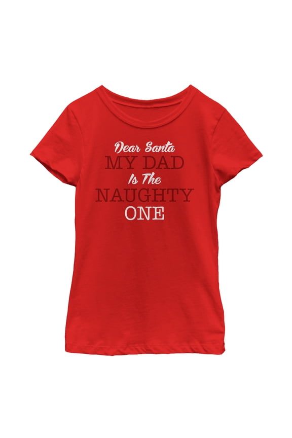 Girl's Lost Gods Christmas Dad is Naughty Graphic Tee Red Medium