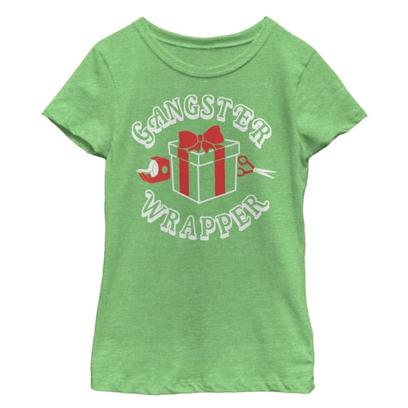 Girl's Lost Gods Christmas Gangster Wrapper Graphic Tee Green Apple Large