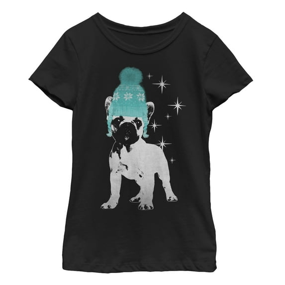 Girl's Lost Gods Christmas Hat Dog Graphic Tee Black X Small