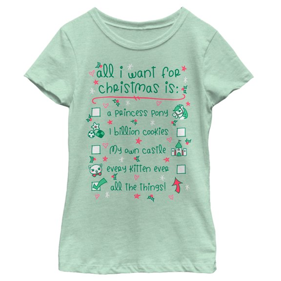 Girl's Lost Gods Christmas I want All the Things Graphic Tee Mint X Small