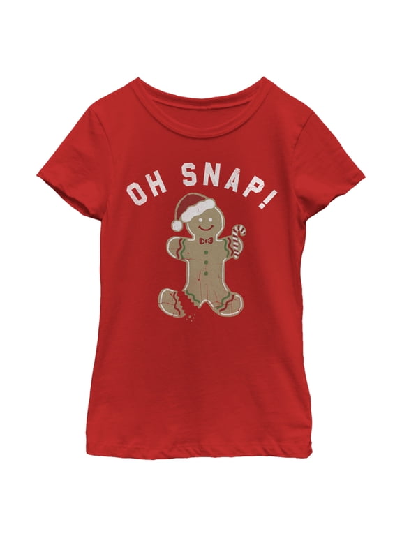 Girl's Lost Gods Christmas Oh Snap Gingerbread Cookie Graphic Tee Red Medium