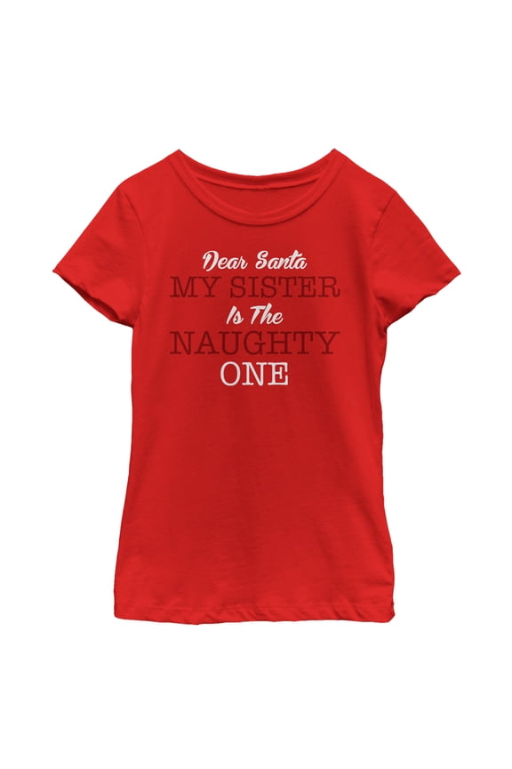 Girl's Lost Gods Christmas Sister is Naughty Graphic Tee Red Large
