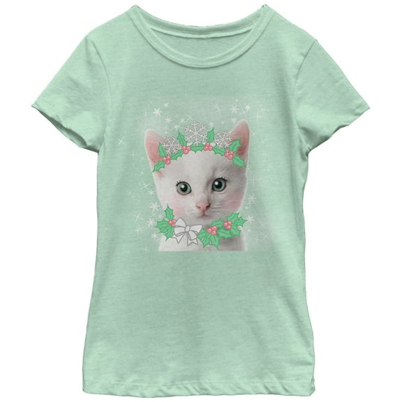 Girl's Lost Gods Christmas Sugar Cat Fairy  Graphic Tee Mint Large