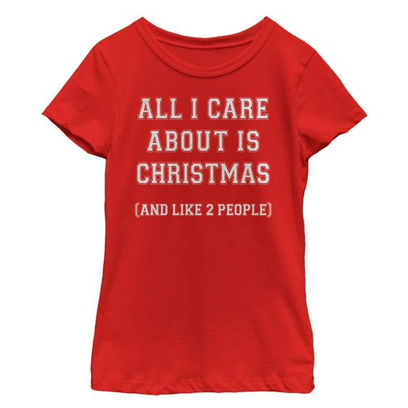 Girl's Lost Gods Christmas and People All I Care About Graphic Tee Red Medium