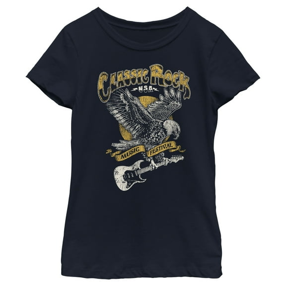 Girl's Lost Gods Classic Rock Music Festival Distressed Graphic Tee Navy Blue X Small