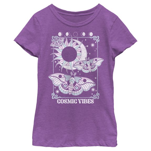 Girl's Lost Gods Cosmic Vibes Moths  Graphic Tee Purple Berry Large