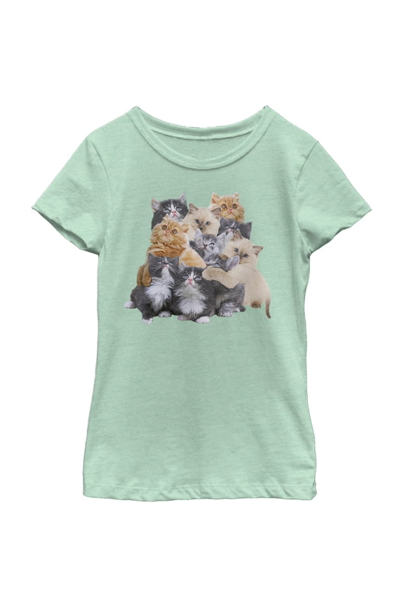 Girl's Lost Gods Cute Kitten Group Hug Graphic Tee Mint Large