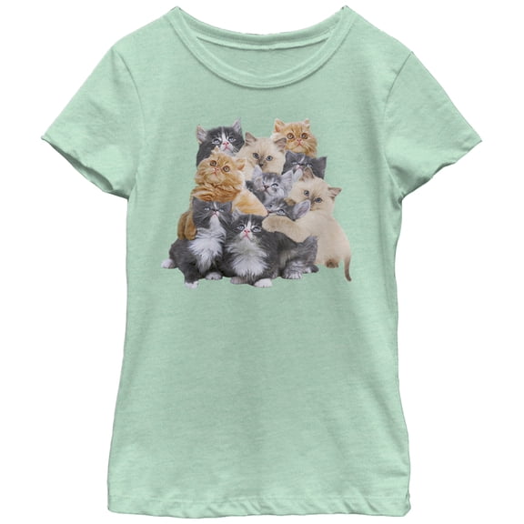 Girl's Lost Gods Cute Kitten Group Hug Graphic Tee Mint Large