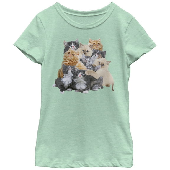 Girl's Lost Gods Cute Kitten Group Hug  Graphic Tee Mint Small