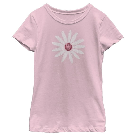 Girl's Lost Gods Daisy Flower Good Vibes Only Graphic Tee Light Pink Medium