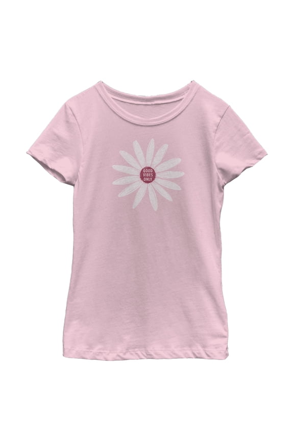 Girl's Lost Gods Daisy Flower Good Vibes Only Graphic Tee Light Pink Medium