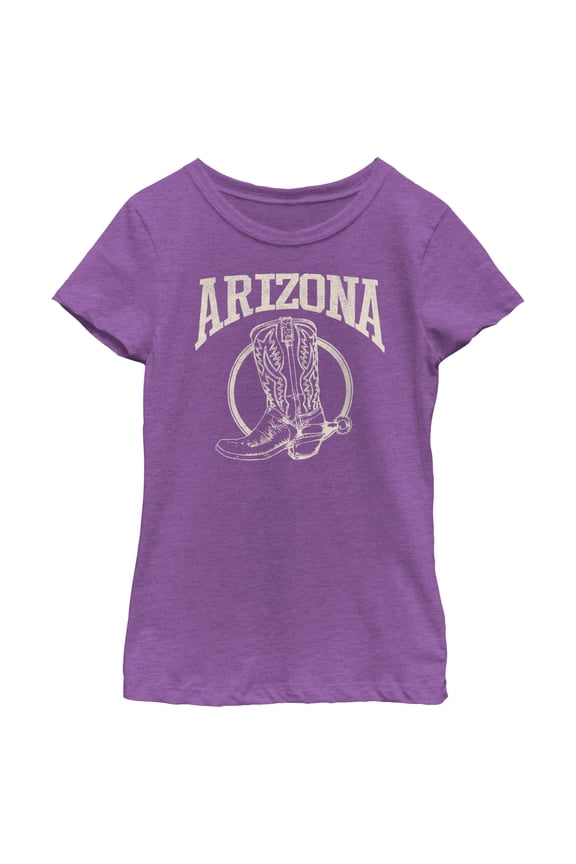 Girl's Lost Gods Distressed Arizona Cowboy Boot Graphic Tee Purple Berry Small