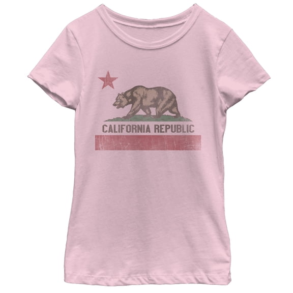 Girl's Lost Gods Distressed California Flag Graphic Tee Light Pink Large