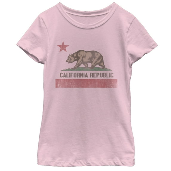 Girl's Lost Gods Distressed California Flag Graphic Tee Light Pink Small