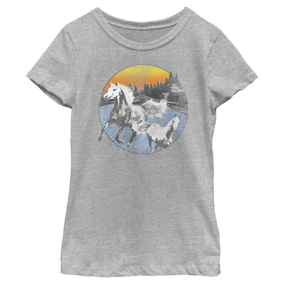 Girl's Lost Gods Distressed Circle Horse Landscape  Graphic Tee Athletic Heather X Small