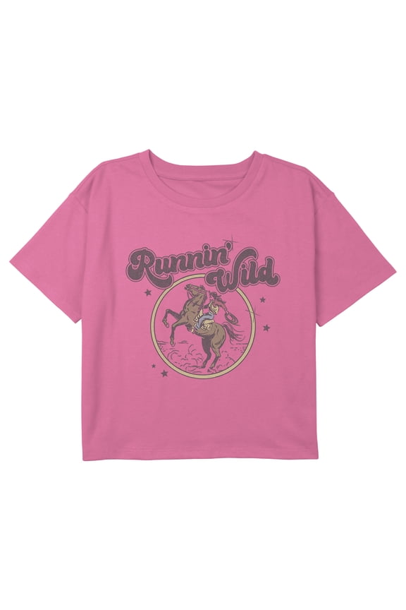 Girl's Lost Gods Distressed Runnin’ Wild Circle Graphic Cropped T-Shirt Light Pink X Small