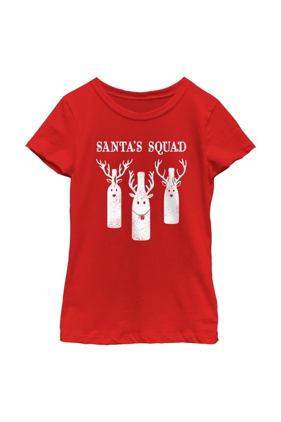 Girl's Lost Gods Distressed Santa’s Squad Graphic Tee Red Large