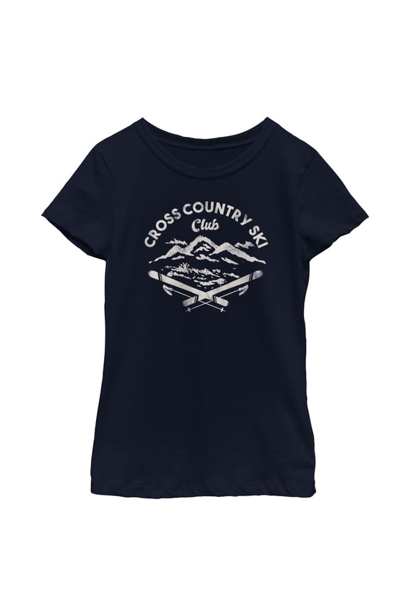 Girl's Lost Gods Distressed Ski Club Graphic Tee Navy Blue Small