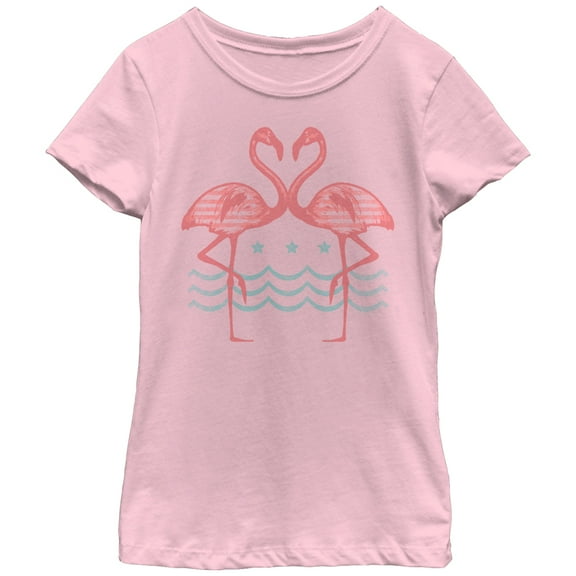 Girl's Lost Gods Double Flamingos  Graphic Tee Light Pink Small