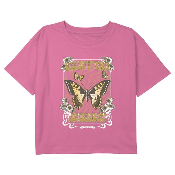 Girl's Lost Gods Enjoy the Journey Butterfly Graphic Cropped T-Shirt Light Pink X Large