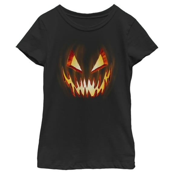 Girl's Lost Gods Evil Pumpkin Face Graphic Tee Black Medium