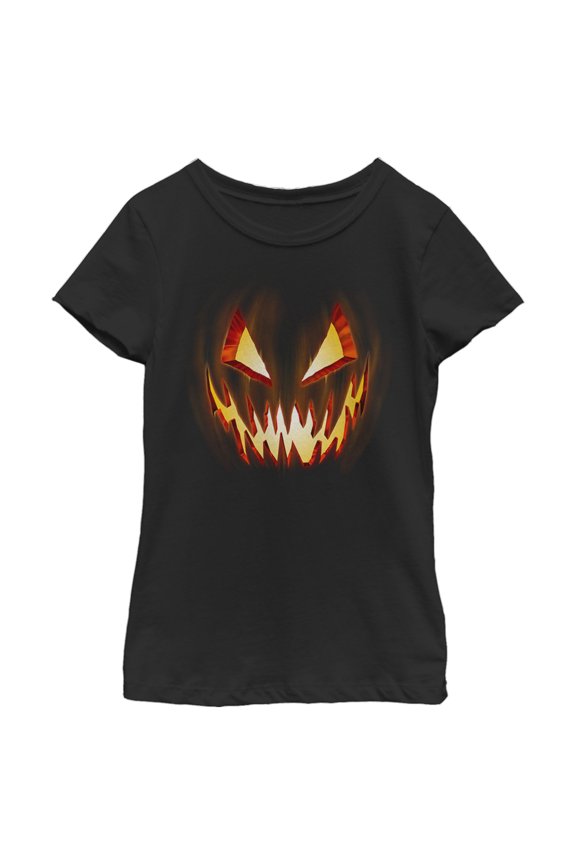 Girl's Lost Gods Evil Pumpkin Face Graphic Tee Black Medium